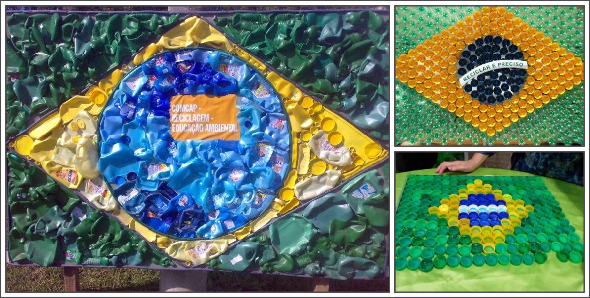 Ideias de Bandeiras do Brasil com materiais recicláveis