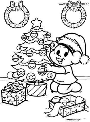 Desenho Montando Árvore de Natal para Colorir - Desenho para Colorir