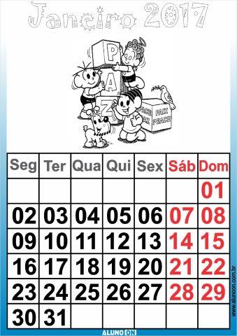 Calendário para Colorir da Turma da Mônica - Educação Infantil