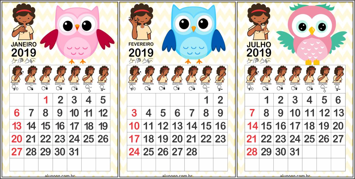 Calendário Corujinhas 2019 em LIBRAS Calendário Corujinhas 2019 em LIBRAS