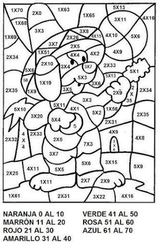 25 Dibujos para colorear segun la zona indicada-Por sumas, restas y  multiplicaciones - Preescolar y Primaria - Alumno On